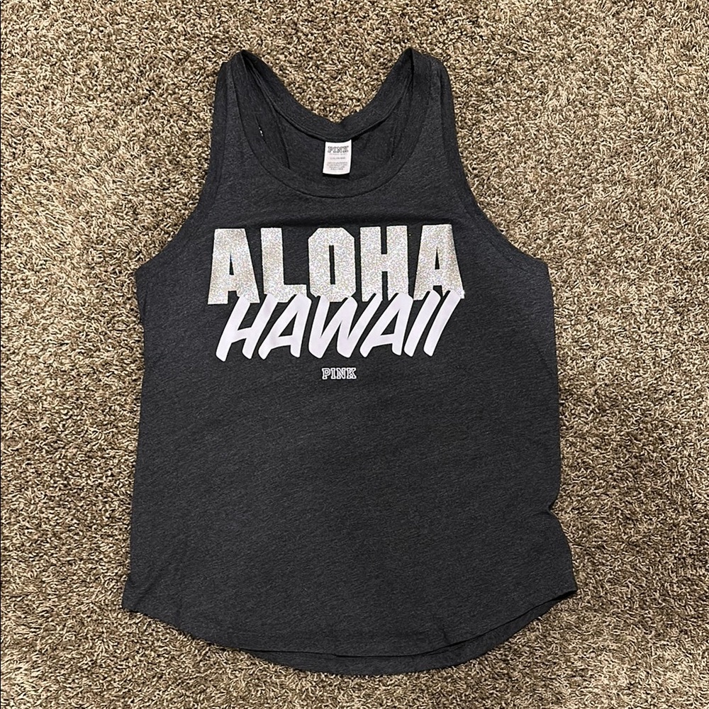 PINK Victoria's Secret White and Gray Sleeveless Tank Top